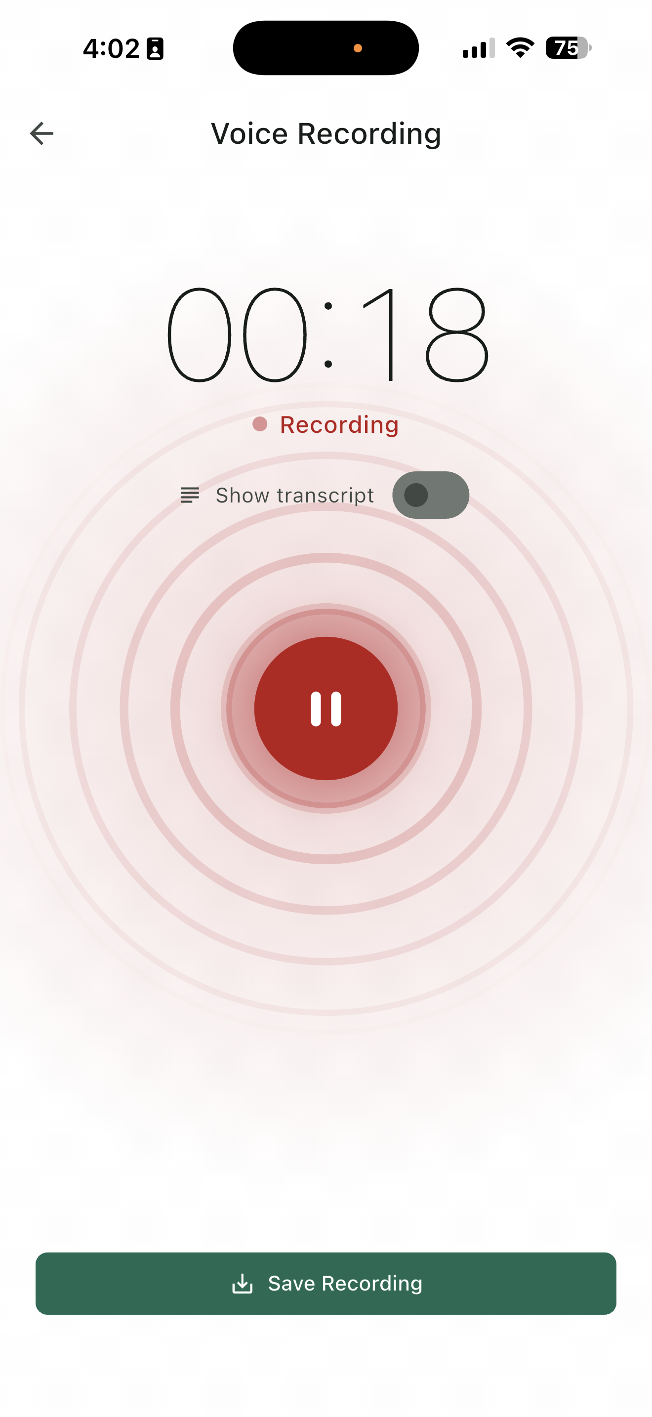 Inoscope mobile voice recording screen